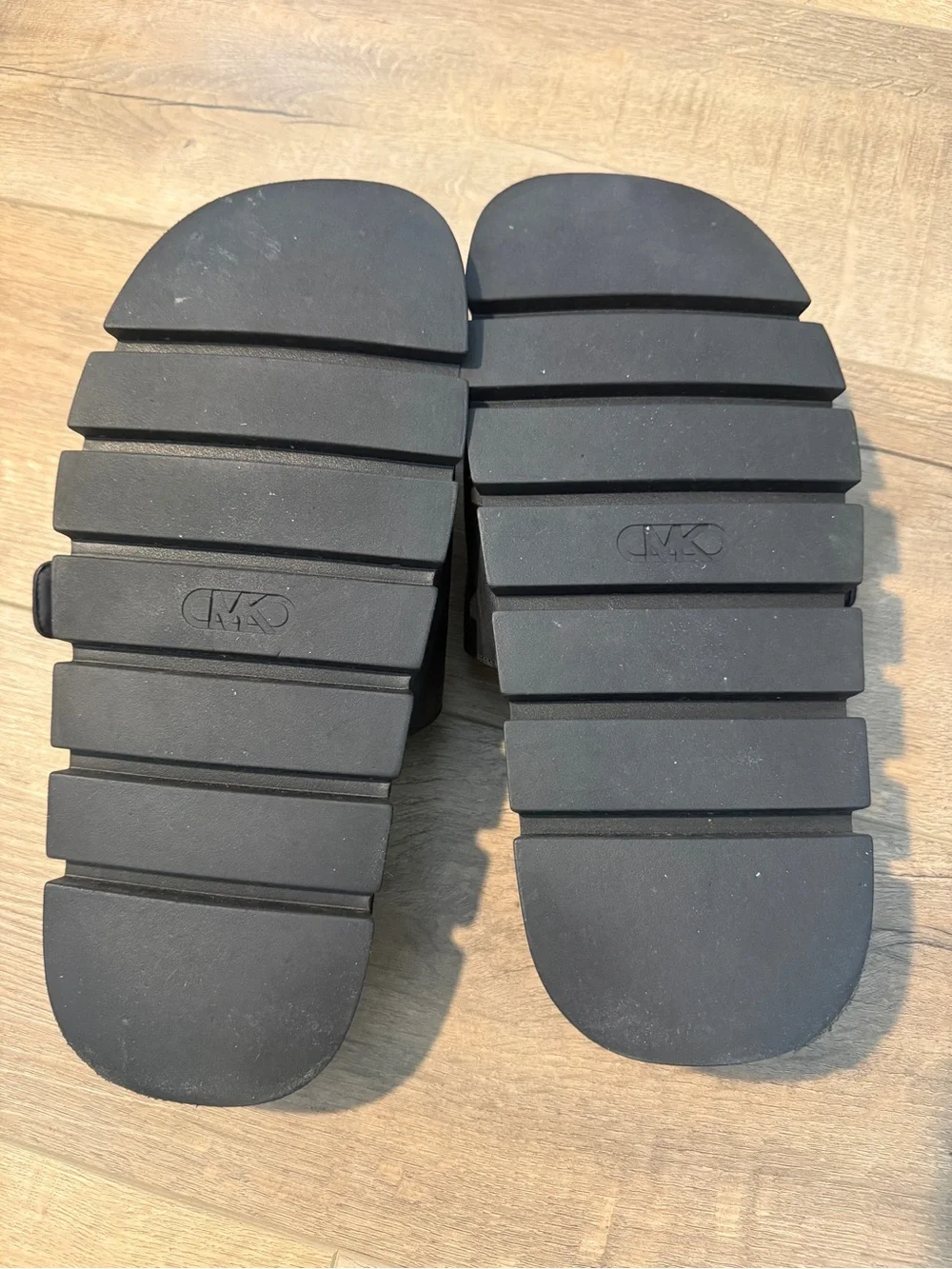 Michael Kors Black Leather Double Buckle Slides, Size 10 - Picture 4 of 4